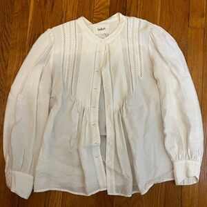 ba&sh Cream Pintuck Eyelet Button-Down Blouse